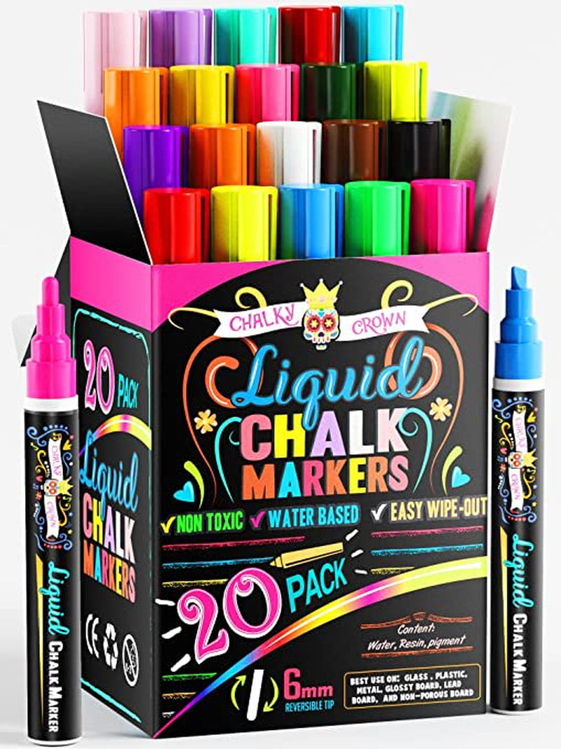 Chalky Crown Bold Chalk Markers - Dry Erase Marker Pens - Reversible Tip (8 per Pack) - (Multi-Colored, 6 Mm)