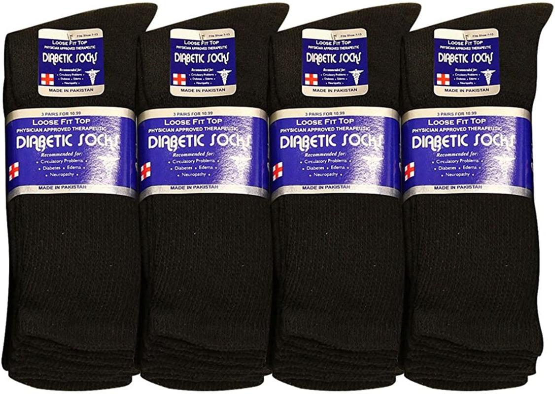 Physicians Approved Diabetic Socks Crew Unisex 3, 6 or 12-Pack