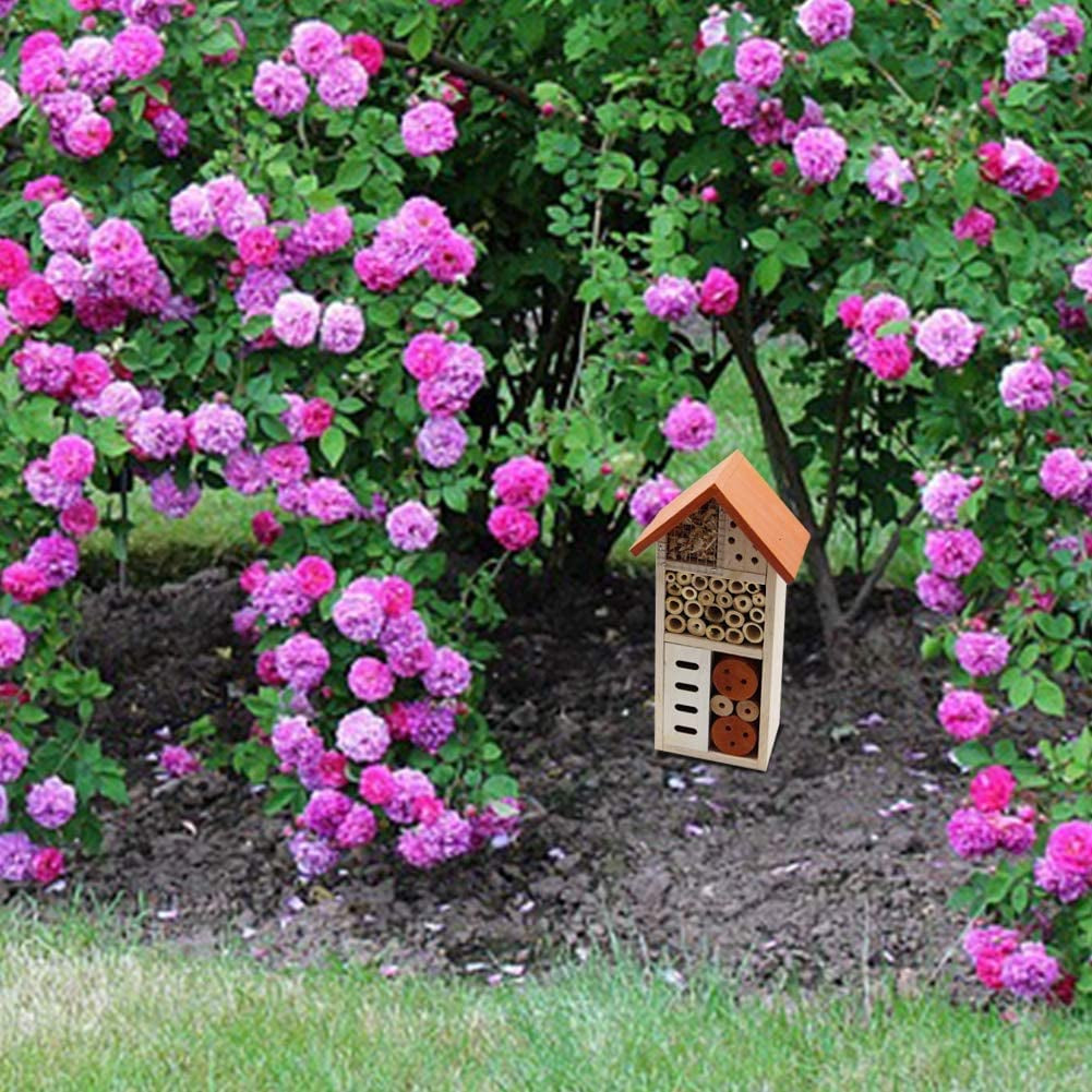 Wooden Insect House, Hanging Insect Hotel for Bee, Butterfly, Ladybirds, Beneficial Insect Habitat, Bug Hotel Garden, 10.4 X 3.4 X 5.4 Inch