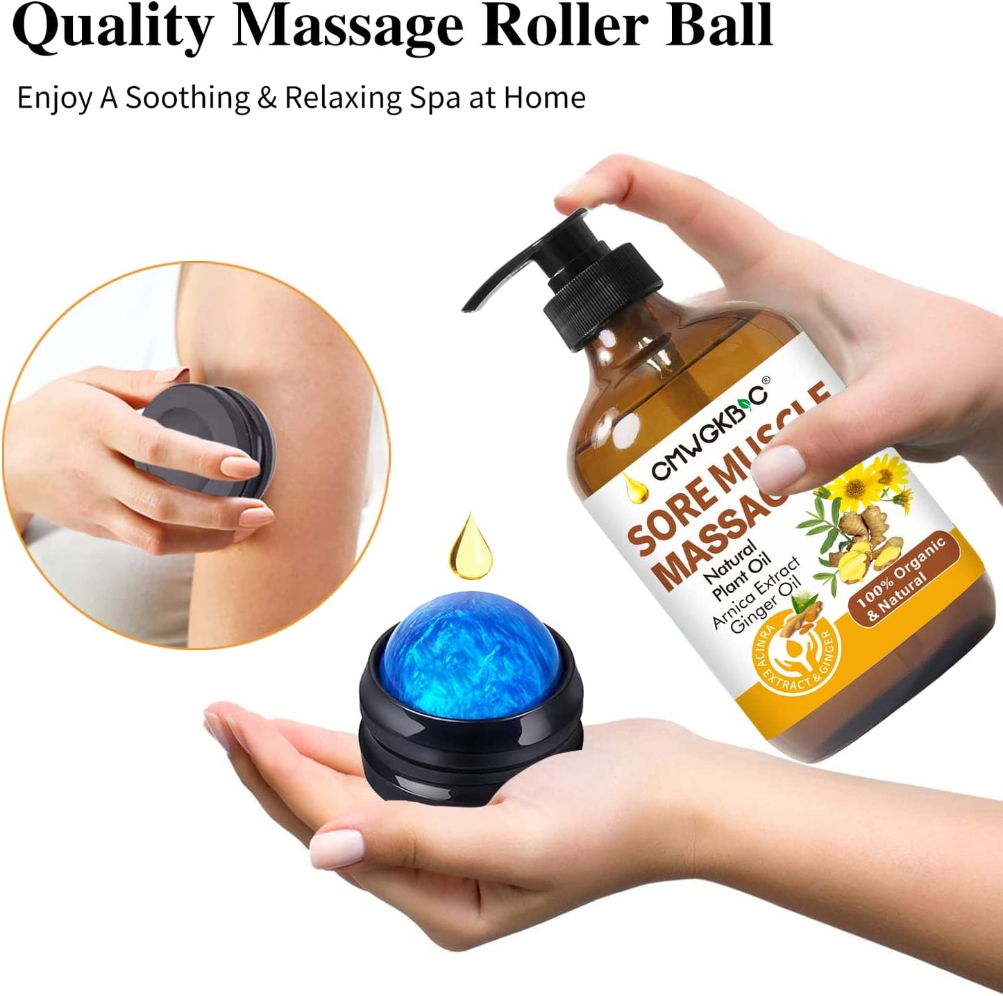 Father Day Gifts, Massage Oil for Massage Therapy,Ginger Oil Lymphatic Drainage-Arnica Sore Muscle Oil Massage &Lavender Oil Relaxing Massage Oils,Massage Kit With Massage Roller Ball Mens Gifts Women