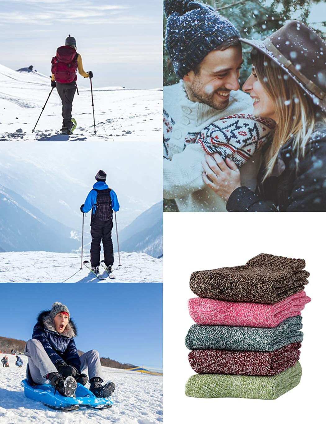 5 Pairs Wool Socks for Women Warm Winter Thermal Thick Socks Gifts for Women