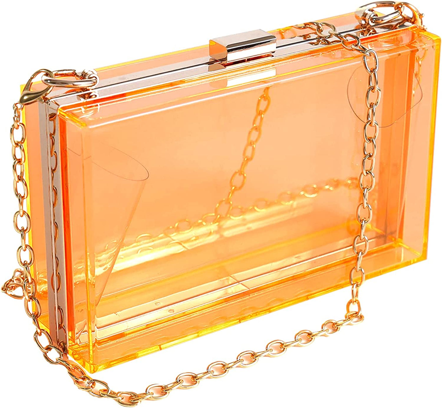 Women Clear Clutch Bag With Removable Gold Chain Strap