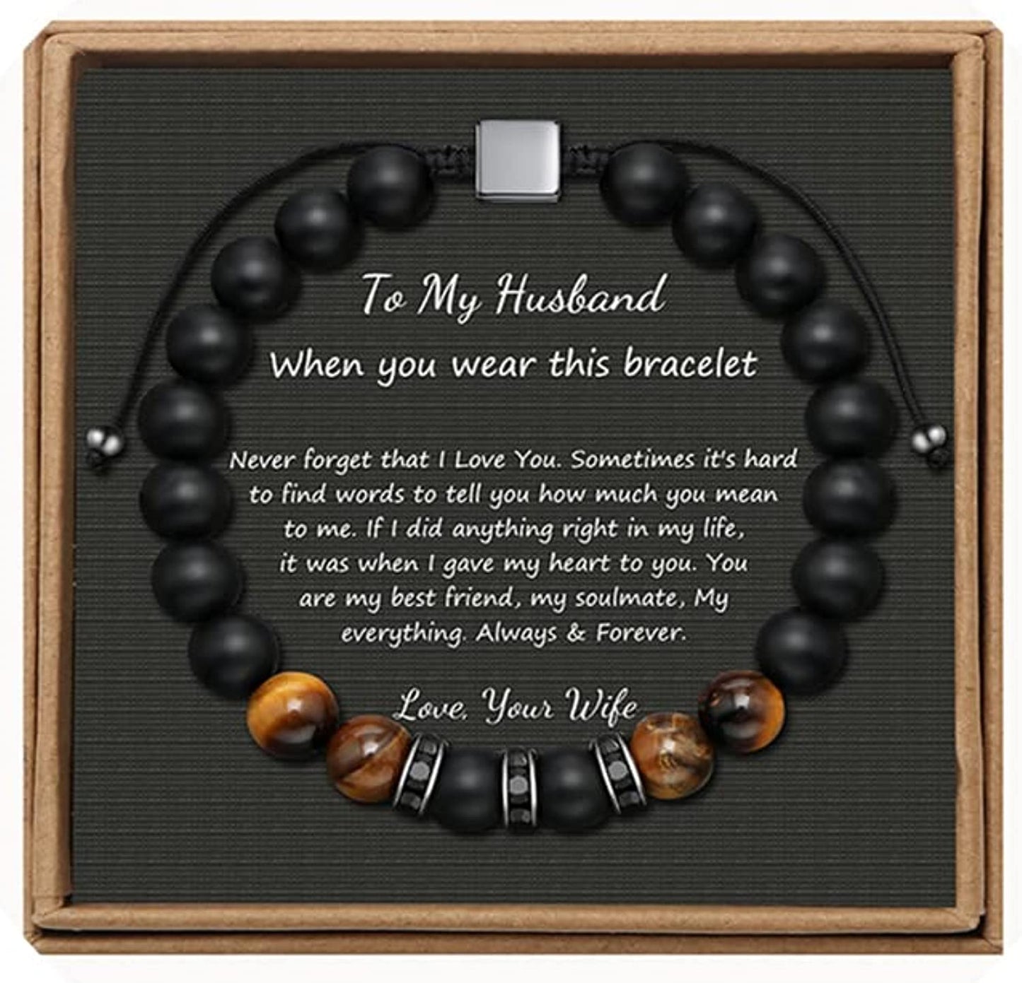 Tiger Eye Beaded Bracelets for Men To My Boyfriend Husband Son Brother Grandson Mens Bracelet Anniversary Birthday Christmas Father's day Gifts for Him