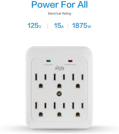 2 Pack Wall Surge Protector, 980 Joule, 6-Outle Wall Plug Adapter Power Strip, White