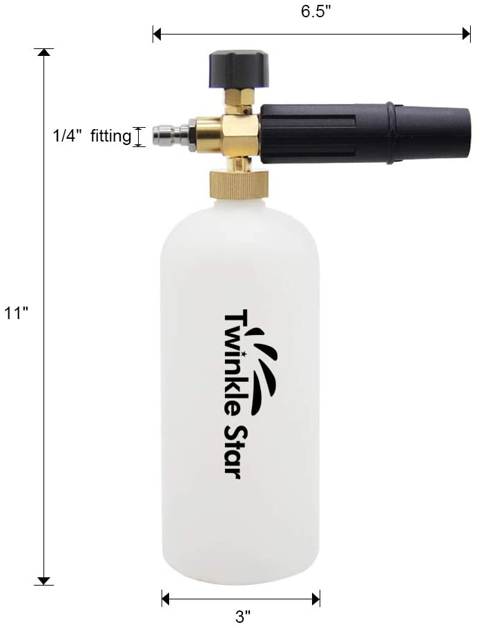 Twinkle Star Foam Cannon 1 L Bottle Snow Foam Lance with 1/4" Quick Connector, 5 Nozzle Tips for Pressure Washer
