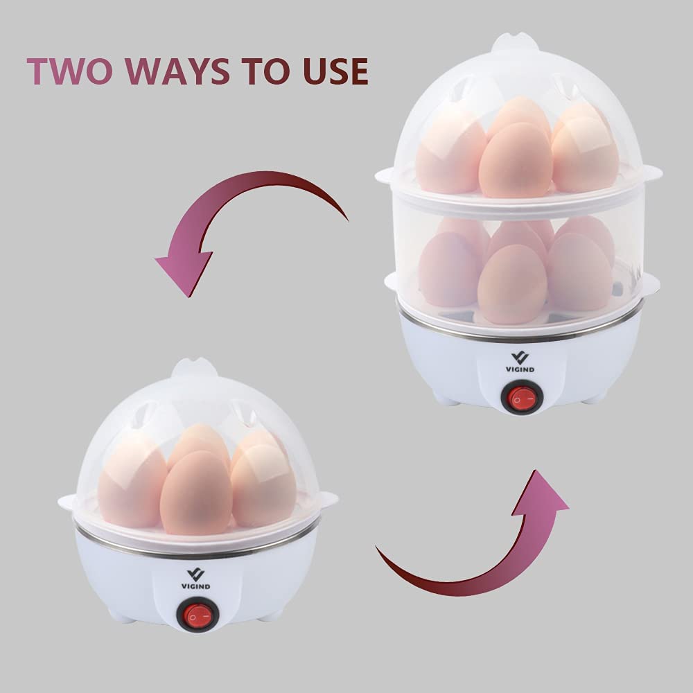 VIGIND Electric Egg Cooker Boiler Maker Soft, Medium or Hard Boil, 14 Egg Capacity Two Layer Egg Maker,Egg Steamer,With Automatic Shut Off, Egg Slicer and Stainless Steel Bowl Included,Noise Free