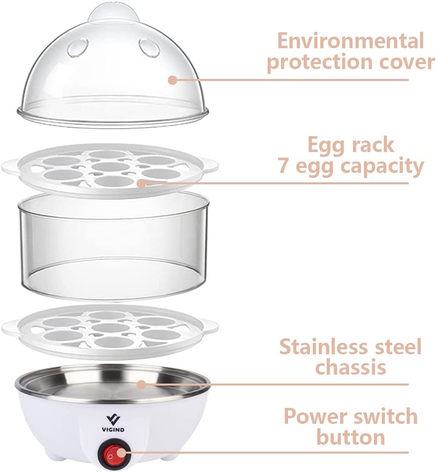 VIGIND Electric Egg Cooker Boiler Maker Soft, Medium or Hard Boil, 14 Egg Capacity Two Layer Egg Maker,Egg Steamer,With Automatic Shut Off, Egg Slicer and Stainless Steel Bowl Included,Noise Free
