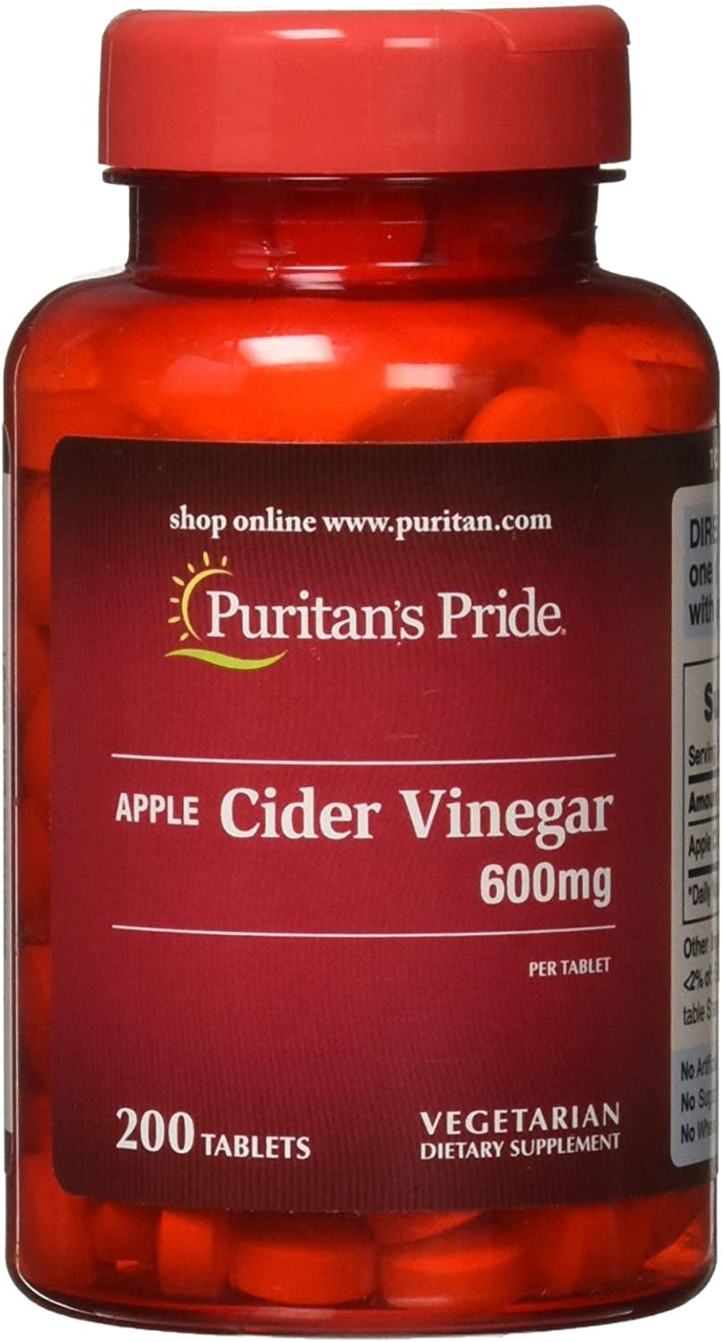 Puritans Pride Apple Cider Vinegar 600 Mg Vegetarian Formula Tablets, 200 Count