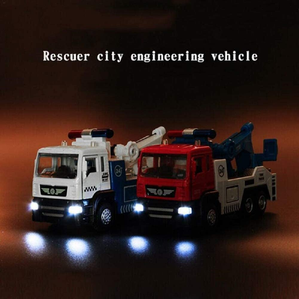 JOYINUS Toy Tow Truck Metal Diecast Truck with Car Pull Back Miniature Toy Trucks with Sound and Light for Boys(With 5 Pcs Traffic Signs)
