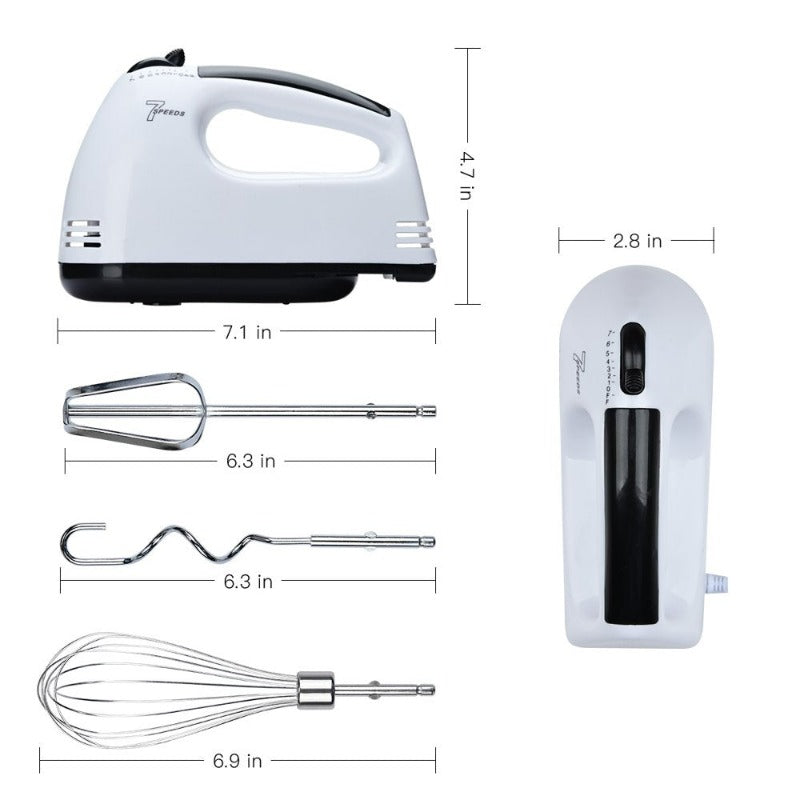 7-Speed Hand Mixer Electric with Eject Button and 6 Attachments for Whipping Cream, Dough, Cakes, Bread Maker