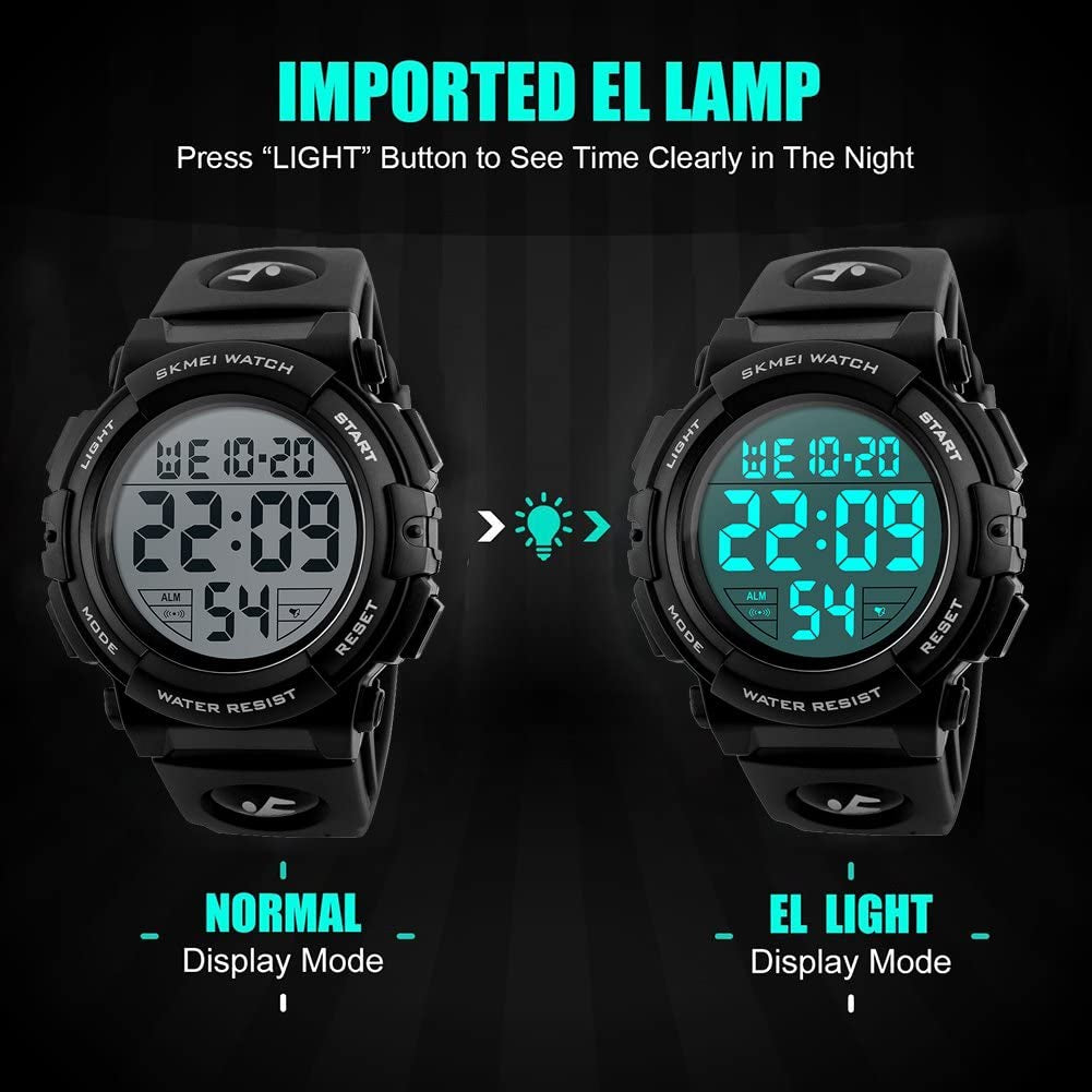 Large Face Digital Men’S Watch Sports Waterproof LED Military Wristwatches Chronograph Alarm Clock