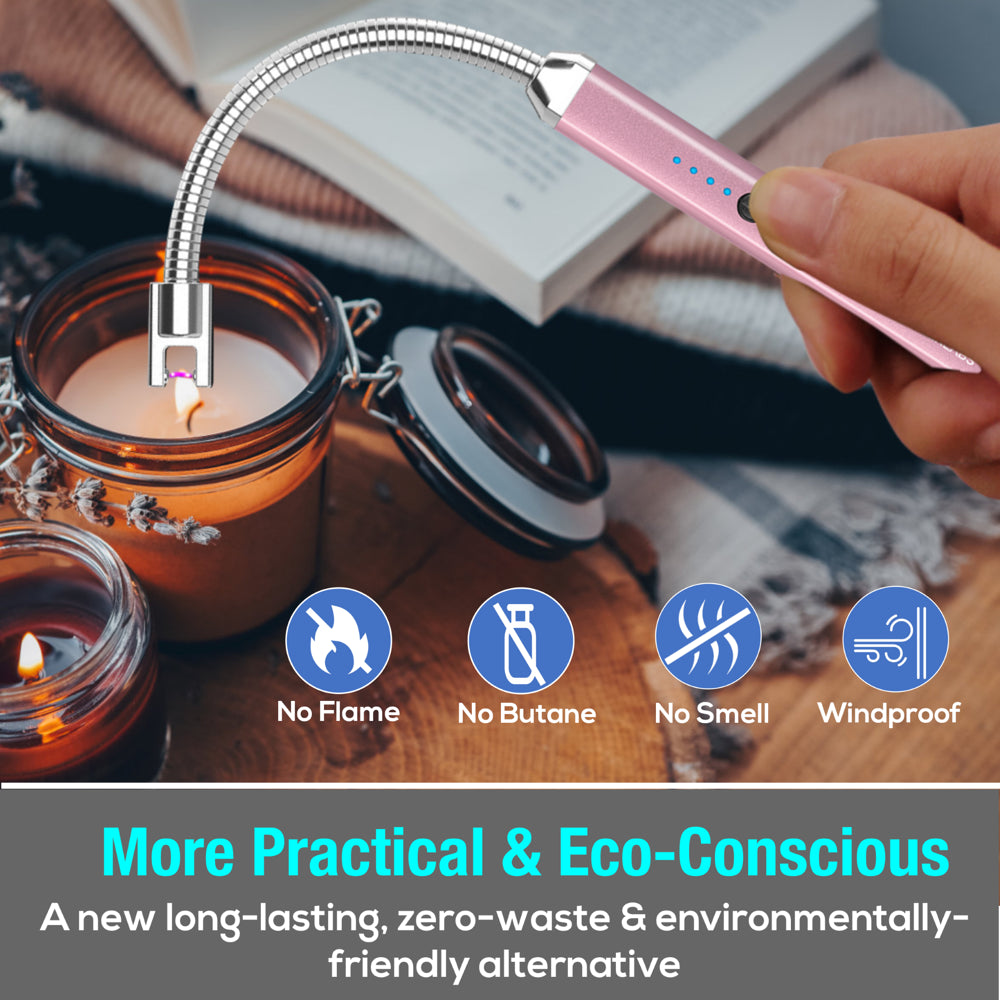 2 Pack USB Rechargeable Candle Lighters with Flexible Neck, Windproof Flameless Plasma Lighters