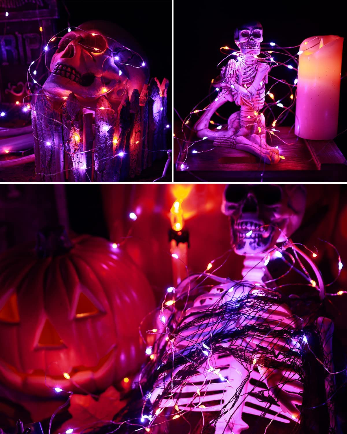 19.47Ft 60 LED Fairy Lights, 2 Modes Battery Lights, Indoor Silver Wire Purple Lights