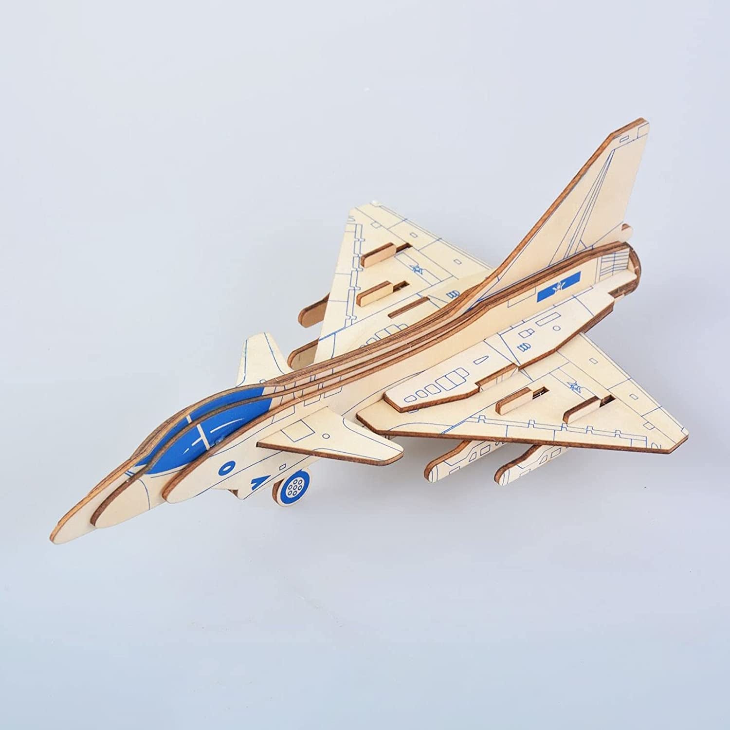 Hands Craft Airplane DIY 3D Wooden Puzzle Model Kit - Laser Cut Wooden Puzzle Craft Kit, Brain Teaser and Educational STEM DIY Building Model Toy，Fighter Jet