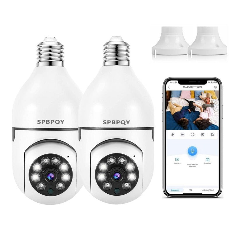 2 Pack Light Bulb Security Camera 1080P, 2.4Ghz Wifi, 360 Surveillance Camera