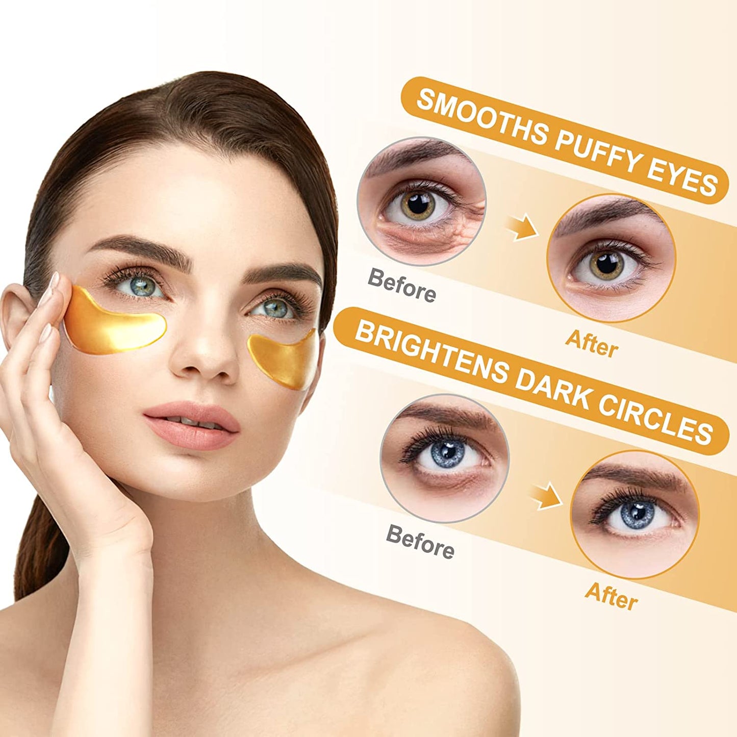 30 Pairs 24K Gold Under Eye Mask - Eye Masks for Dark Circles and Puffiness, Reduce Wrinkles, Eye Bags and Fine Lines, Under Eye Patches Skin Care for Women and Man, with Hair Clips.