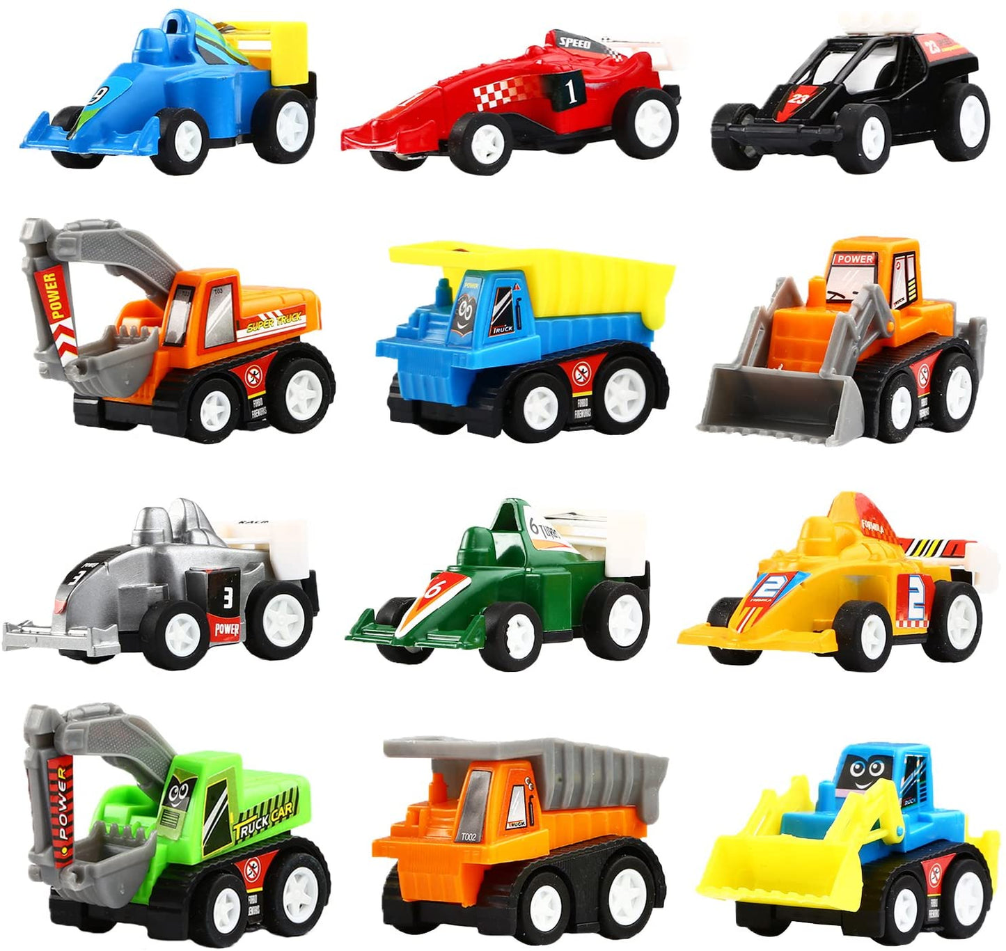 Yeonha Toys Pull Back Vehicles, 12 Pack Mini Assorted Construction Vehicles & Race Car Toy, Vehicles Truck Mini Car Toy for Kids Toddlers Boys Child, Pull Back & Go Car Toy Play Set