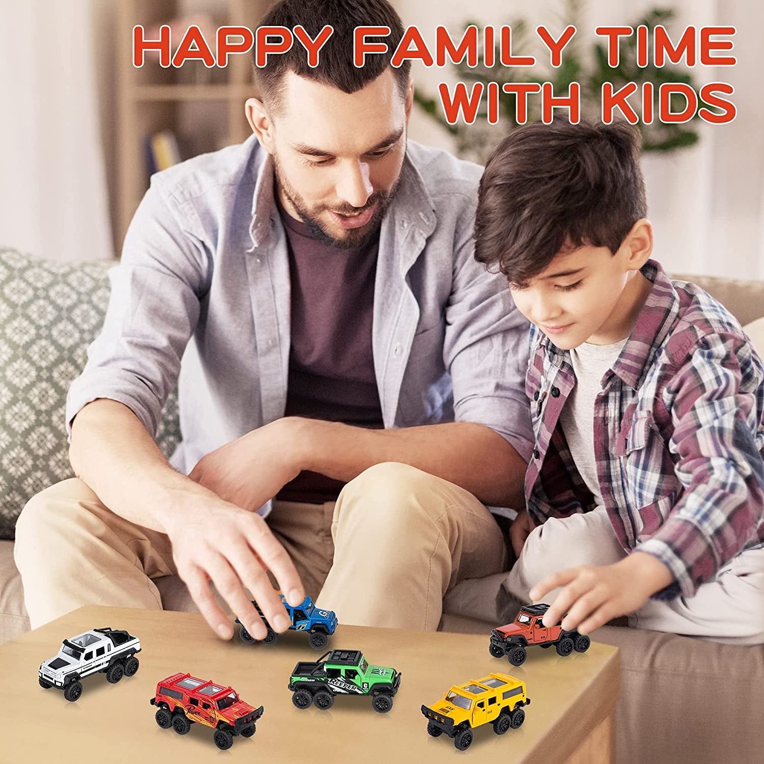 Diecast Toy Trucks 4 Pack Pull Back Toy Cars Openable Doors Off-Road Car Toys Birthday Gift for Boys and Toddlers (Original)