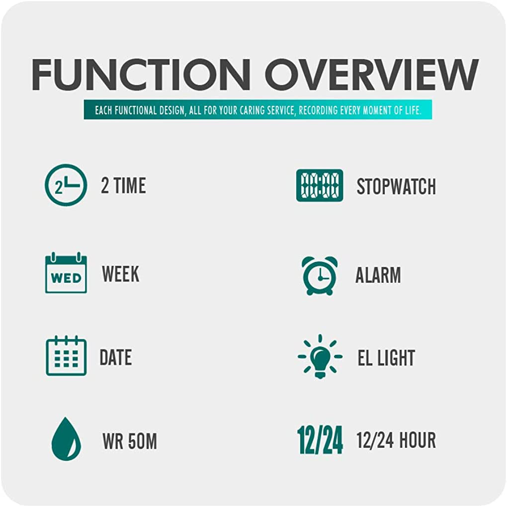 Men Digital Sports Watch, Dual Time Display LED Military Wrist Watch, Shockproof Large Dial Men Wristwatches Outdoor Waterproof Alarm Watches