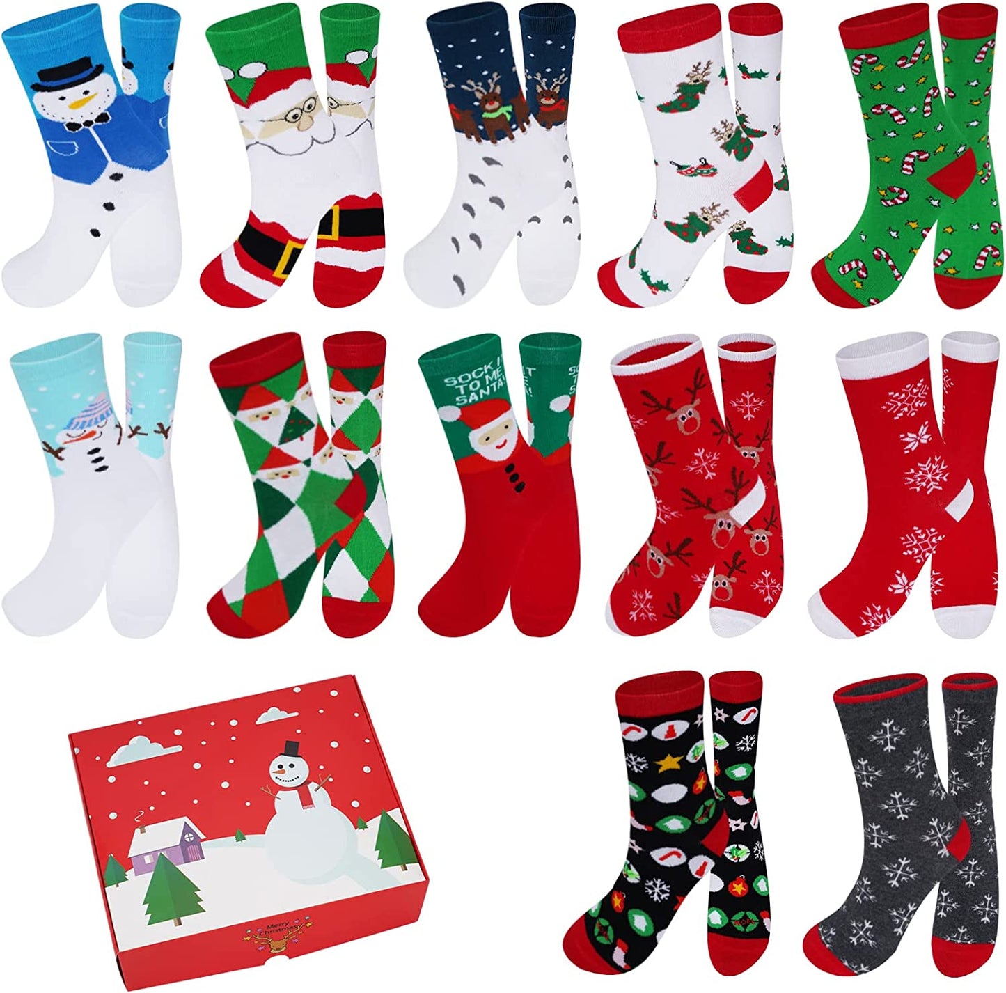 12 Pairs Women's Christmas Socks, Cozy Soft Home Slipper Socks
