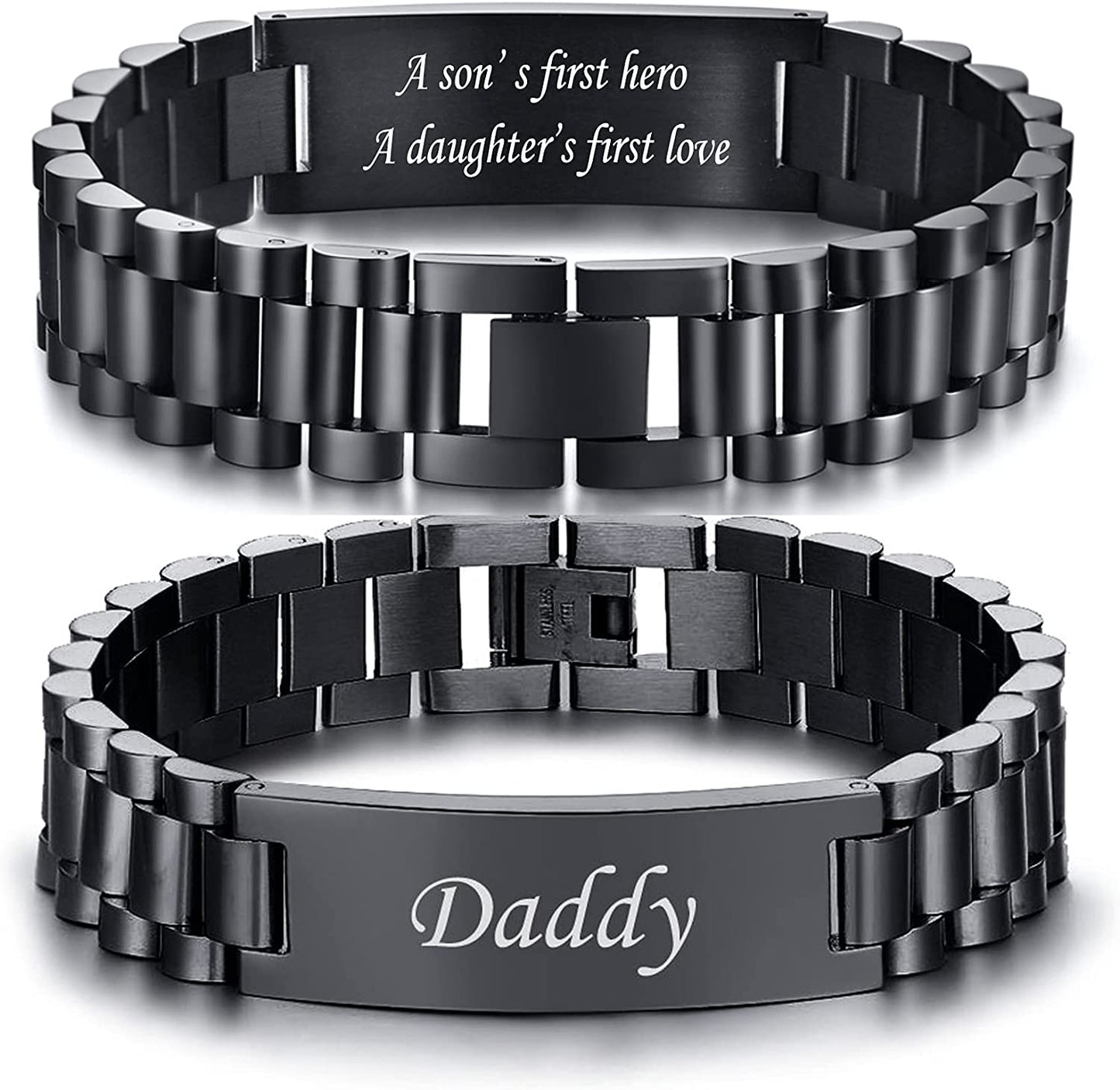 Watch Band Stainless Steel Link Bracelet Personalized Engraved DAD Jewelry Gift for Men DAD Father