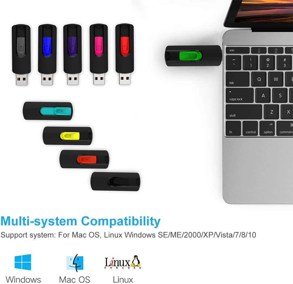 10 Pack 32GB USB Flash Drives Slide Retractable Memory Stick Bulk USB 2.0 Thumb Drive Jump Drive Zip Drive USB Sticks Data Storage Backup for PC Mac (32G, 10 Mixed Color)