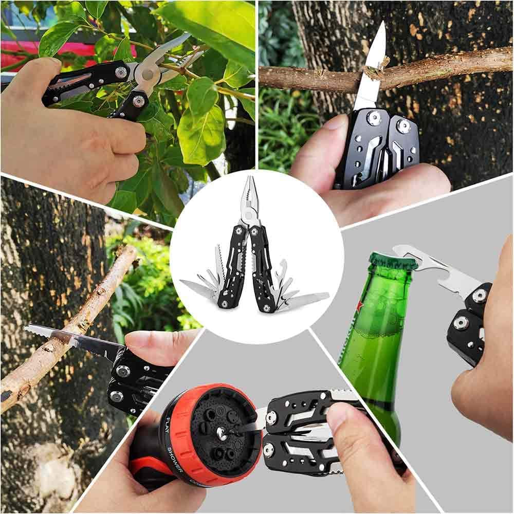 14-In-1 Multitool with Safety Locking, Professional Stainless Steel Multitool Pliers Pocket Knife, Bottle Opener, Screwdriver with Nylon Sheath for Outdoor, Survival, Camping, Hunting and Hiking