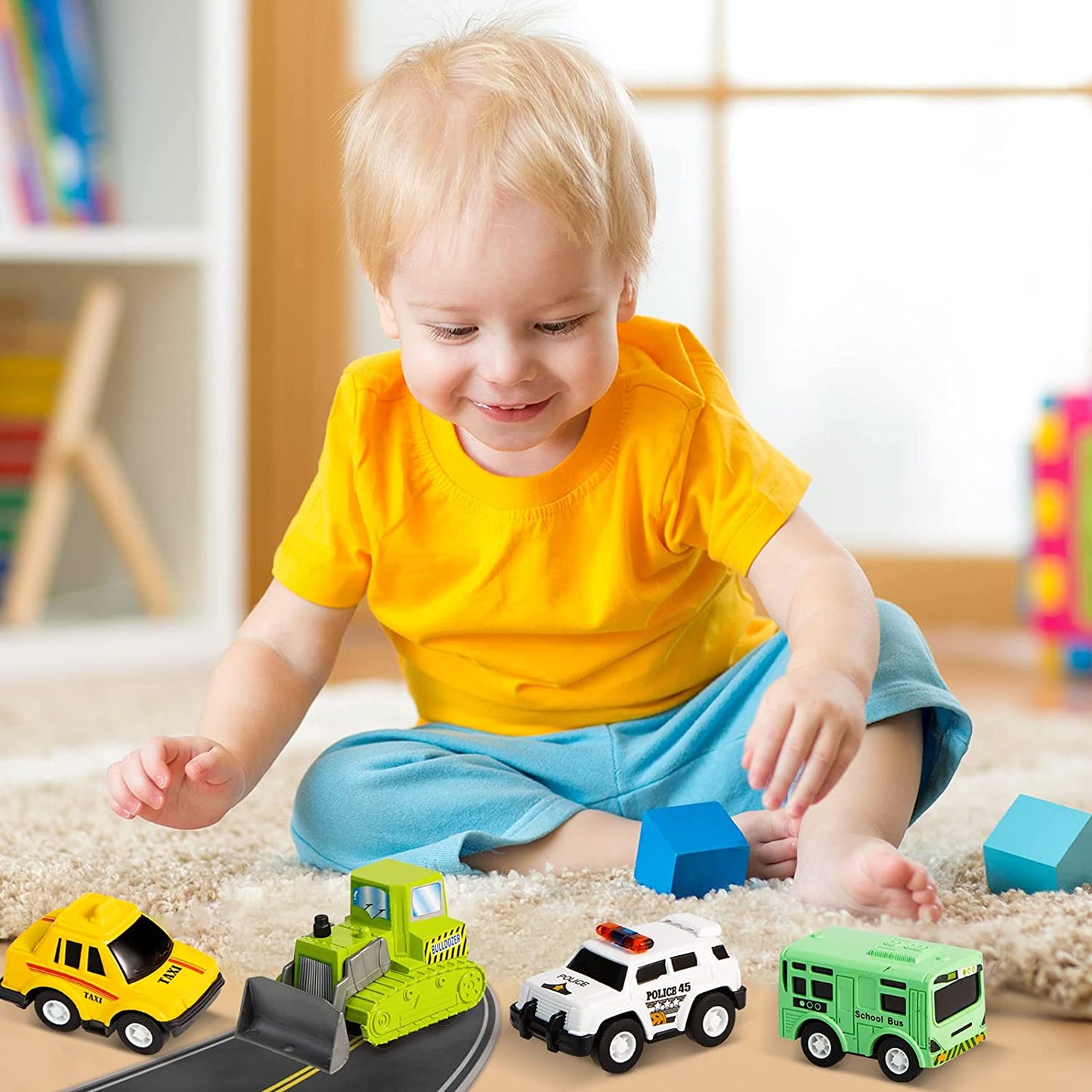 18 Piece Pull Back City Cars and Trucks Toy Vehicles Set Model Car, Friction Powered Die-Cast Cars for Toddlers, Boys, and Girls’ Educational Play, Easter Basket Stuffers Egg Fillers