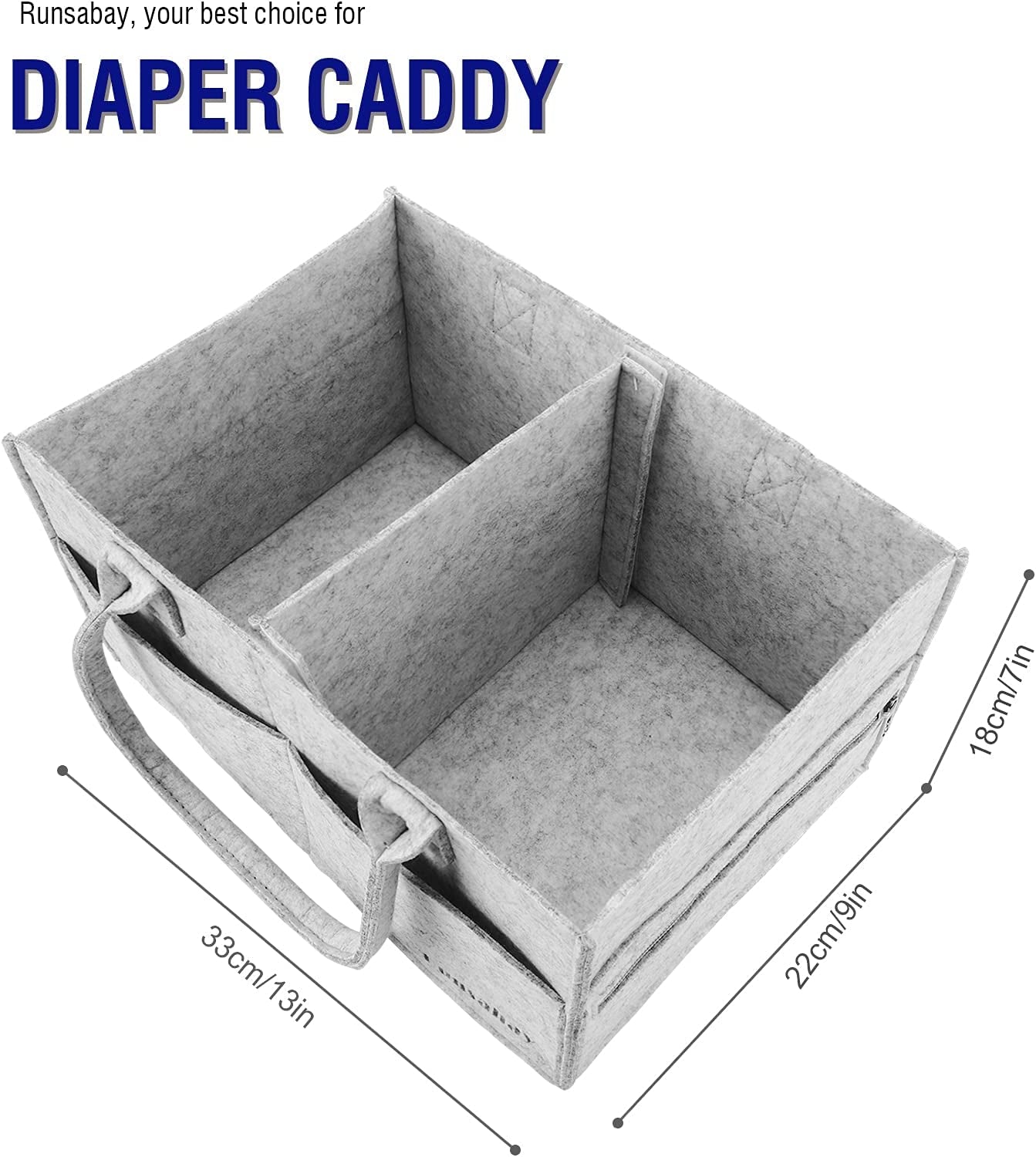 Runsabay Baby Diaper Caddy Organizer | Portable Nursery Essentials Storage Basket Bin for Changing Table and Car | Shower Basket for Newborn Boy and Girl | Gray