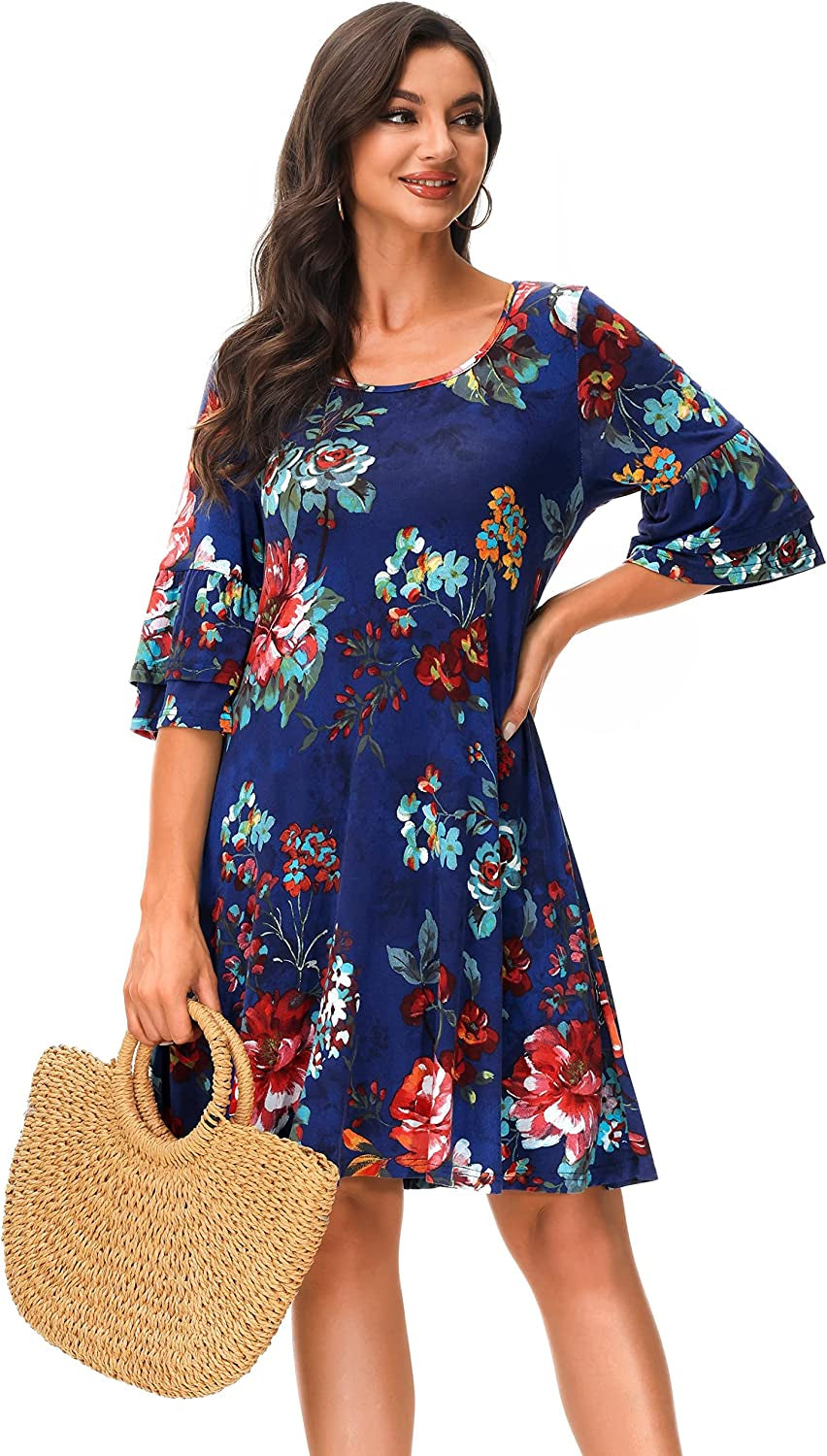 Summer Casual T-Shirt Dresses for Women Loose Fit Comfy Short Sleeves Women Dresses with Pockets Fall Dress