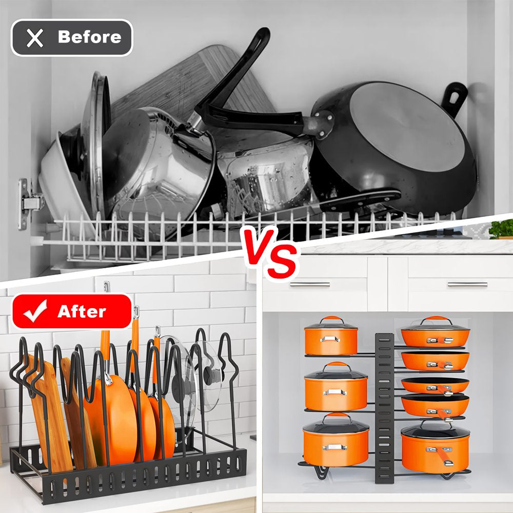 Pot Rack Organizers 8 Tiers Pots and Pans Organizer Kitchen Cabinet Storage Metal Holders