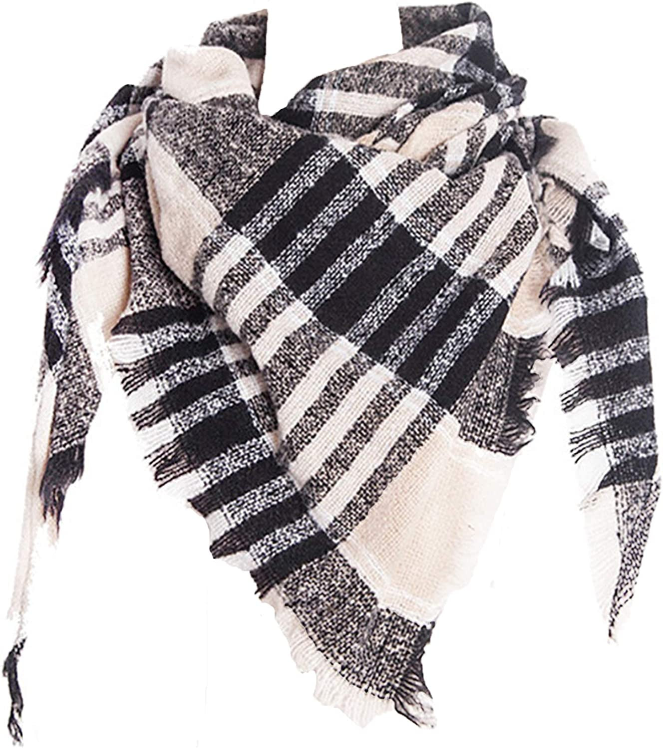 Womens Warm Scarf Triangle Shawls Winter Scarves Stripe Plaid Fichu Rough Surface