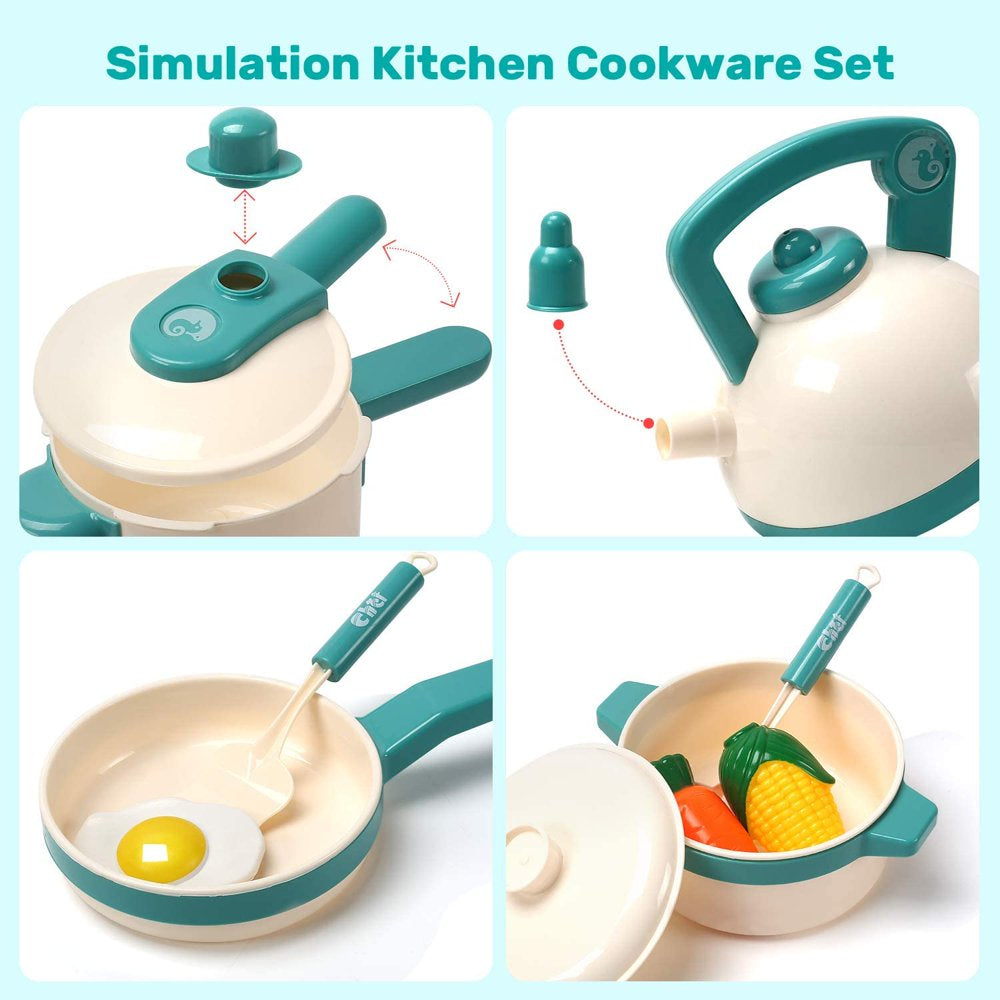 40PCS Kids Kitchen Pretend Play Toys Cooking Set with Pots and Pans Cookware Cutting Play Food Great Gift for Toddles Infant Boys Girls Play Inside