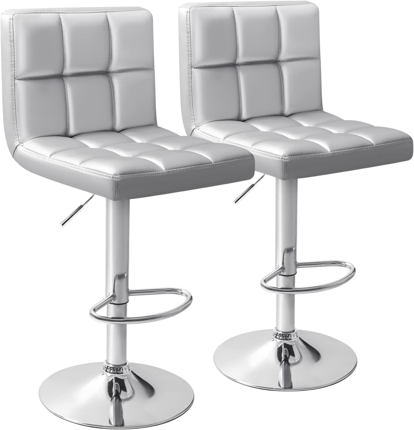 Set of 2 Bar Stools Modern PU Leather Adjustable Swivel Barstools, Armless Hydraulic Kitchen Counter Bar Stool Synthetic Leather Extra Height Square Island Barstool with Back