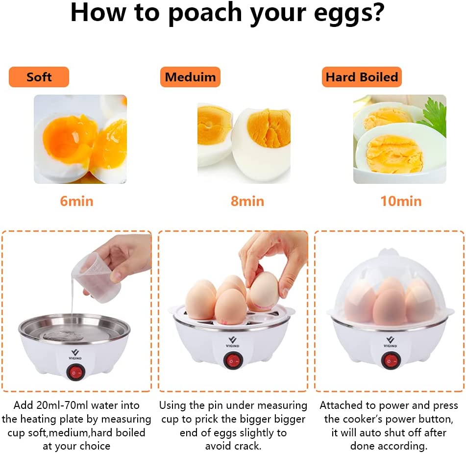 VIGIND Electric Egg Cooker Boiler Maker Soft, Medium or Hard Boil, 14 Egg Capacity Two Layer Egg Maker,Egg Steamer,With Automatic Shut Off, Egg Slicer and Stainless Steel Bowl Included,Noise Free