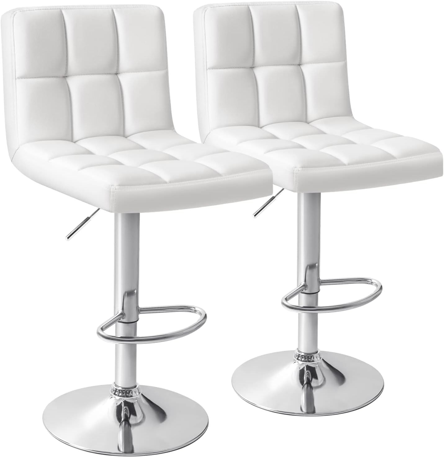 Set of 2 Bar Stools Modern PU Leather Adjustable Swivel Barstools, Armless Hydraulic Kitchen Counter Bar Stool Synthetic Leather Extra Height Square Island Barstool with Back