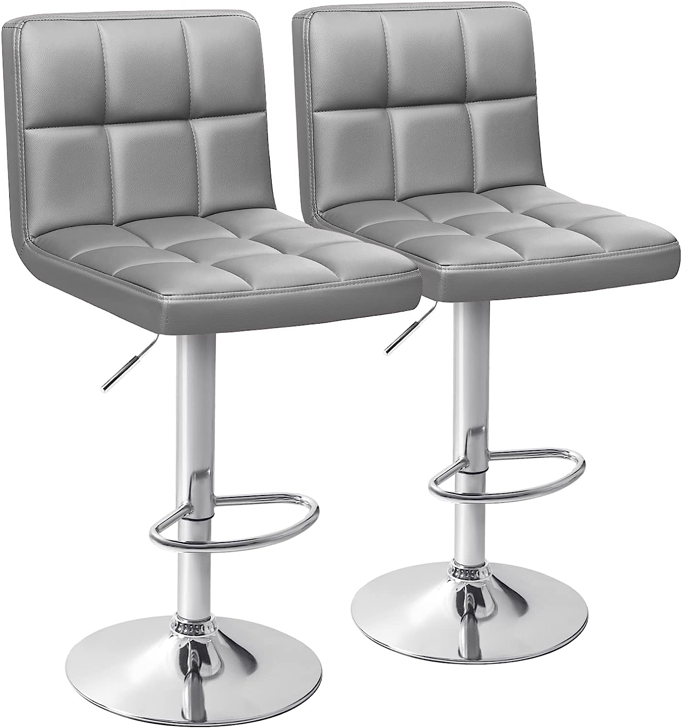 Set of 2 Bar Stools Modern PU Leather Adjustable Swivel Barstools, Armless Hydraulic Kitchen Counter Bar Stool Synthetic Leather Extra Height Square Island Barstool with Back