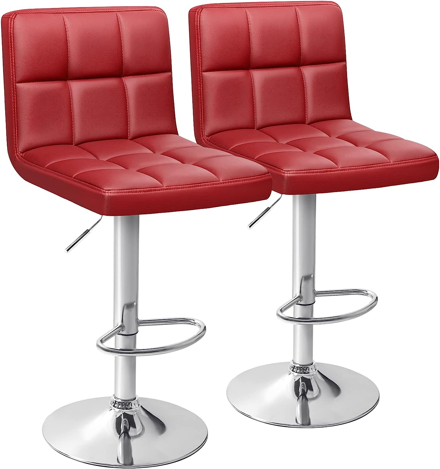 Set of 2 Bar Stools Modern PU Leather Adjustable Swivel Barstools, Armless Hydraulic Kitchen Counter Bar Stool Synthetic Leather Extra Height Square Island Barstool with Back