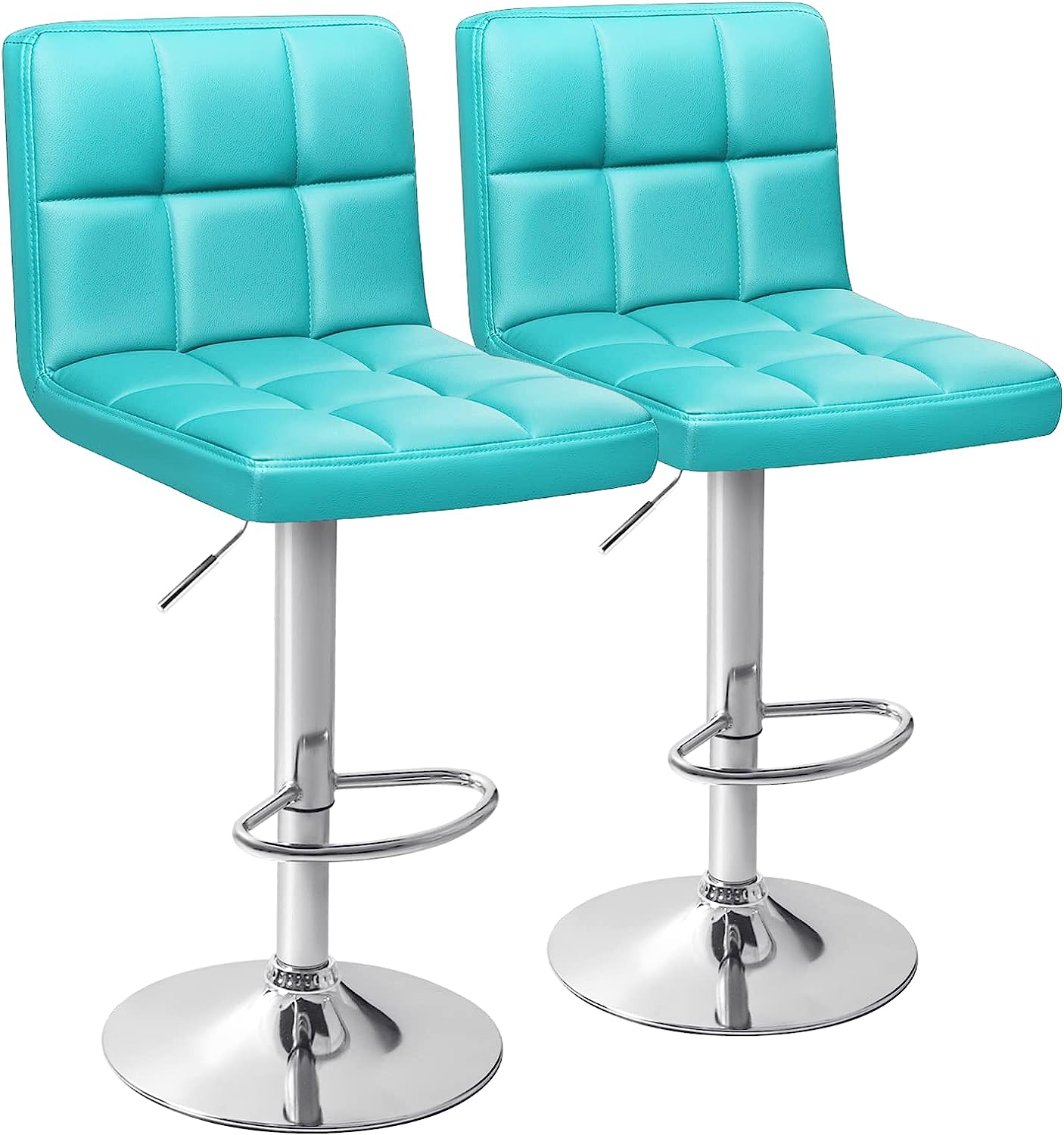 Set of 2 Bar Stools Modern PU Leather Adjustable Swivel Barstools, Armless Hydraulic Kitchen Counter Bar Stool Synthetic Leather Extra Height Square Island Barstool with Back