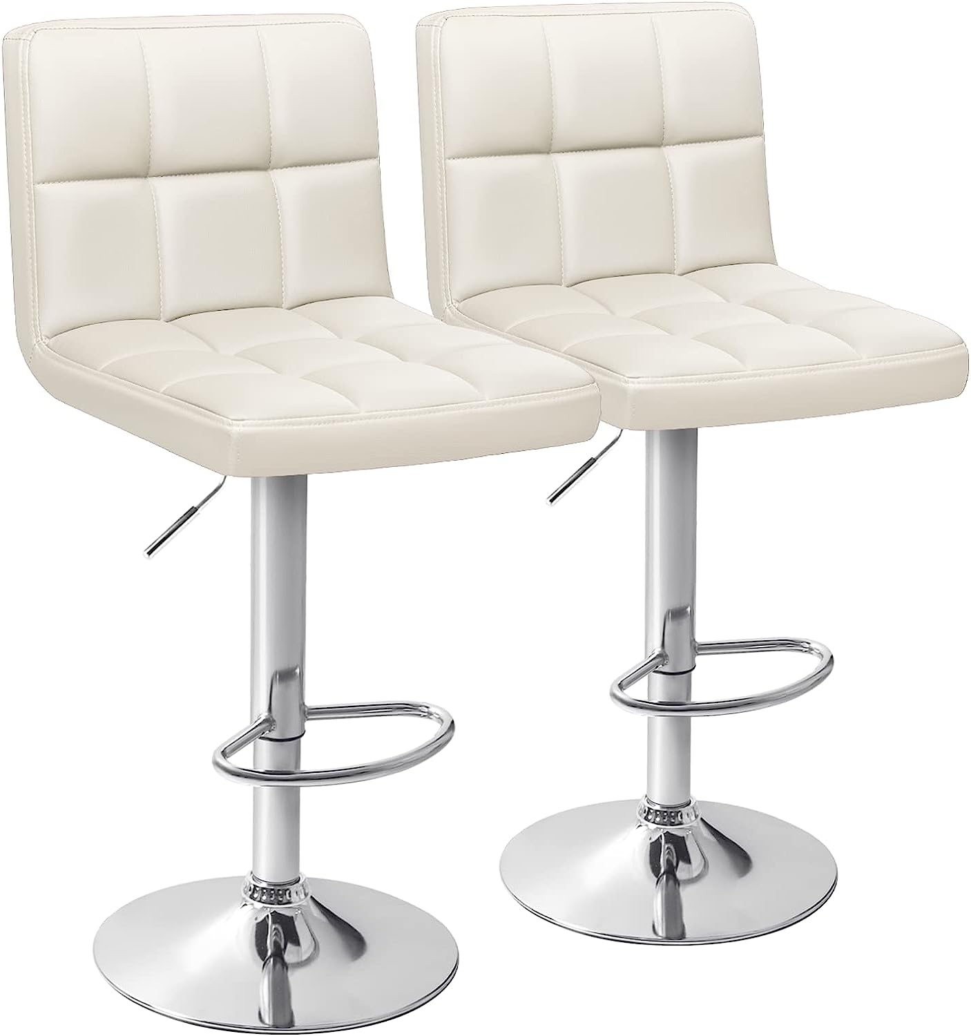 Set of 2 Bar Stools Modern PU Leather Adjustable Swivel Barstools, Armless Hydraulic Kitchen Counter Bar Stool Synthetic Leather Extra Height Square Island Barstool with Back
