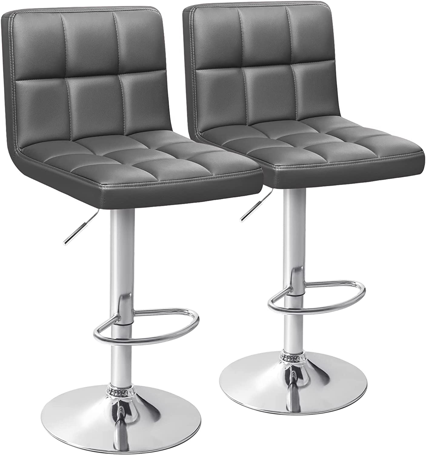 Set of 2 Bar Stools Modern PU Leather Adjustable Swivel Barstools, Armless Hydraulic Kitchen Counter Bar Stool Synthetic Leather Extra Height Square Island Barstool with Back