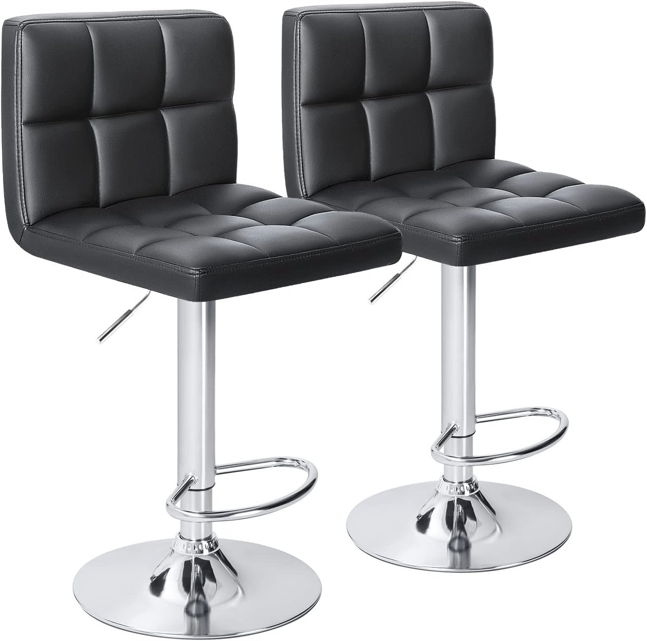 Set of 2 Bar Stools Modern PU Leather Adjustable Swivel Barstools, Armless Hydraulic Kitchen Counter Bar Stool Synthetic Leather Extra Height Square Island Barstool with Back