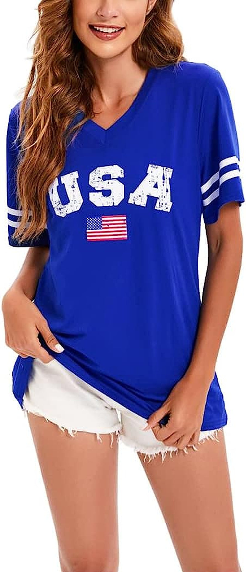 Women's Casual American Flag T Shirt 4th of July Short Sleeve Tee USA Patriotic Summer Blouse Tops…