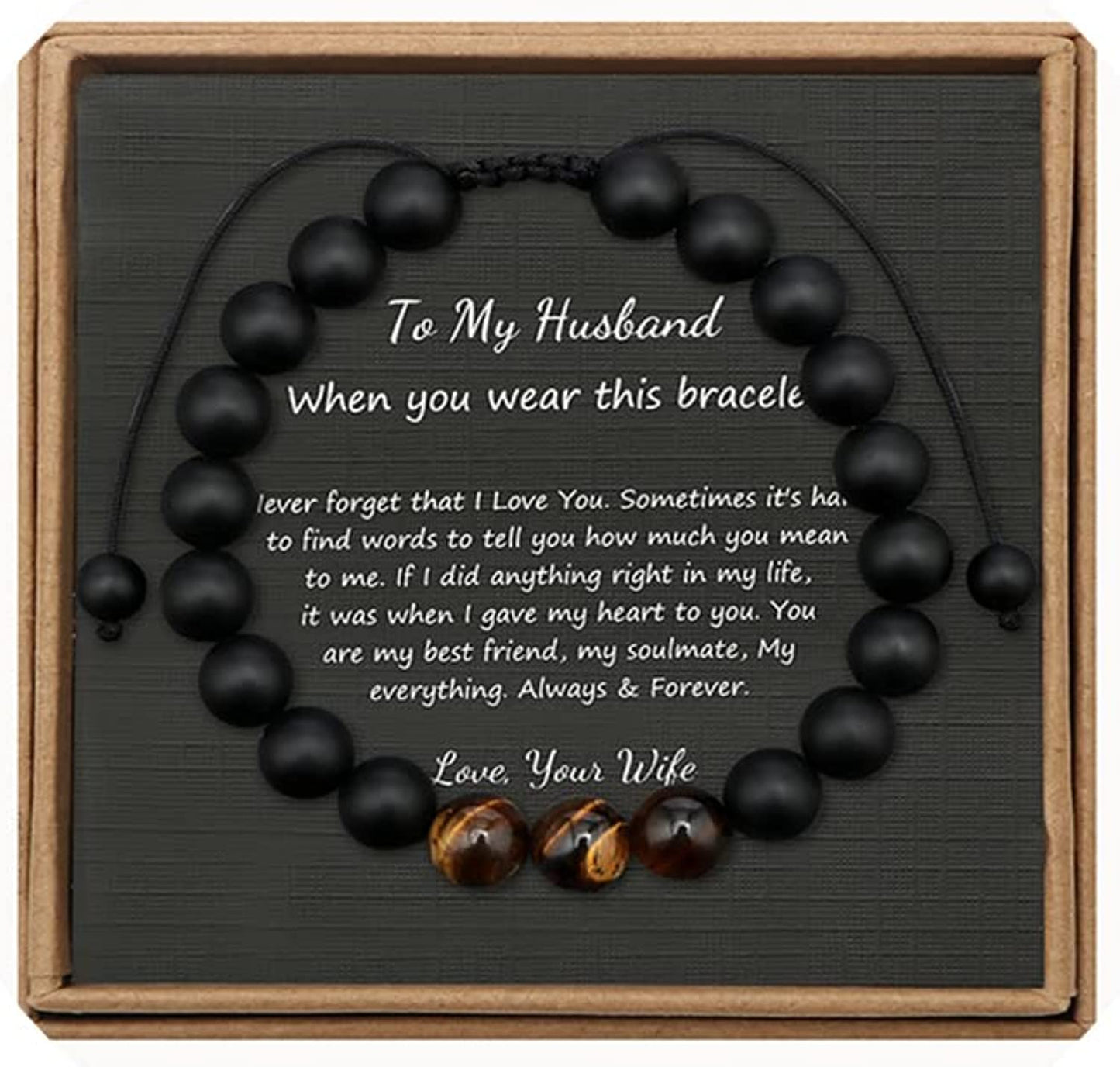 Tiger Eye Beaded Bracelets for Men To My Boyfriend Husband Son Brother Grandson Mens Bracelet Anniversary Birthday Christmas Father's day Gifts for Him
