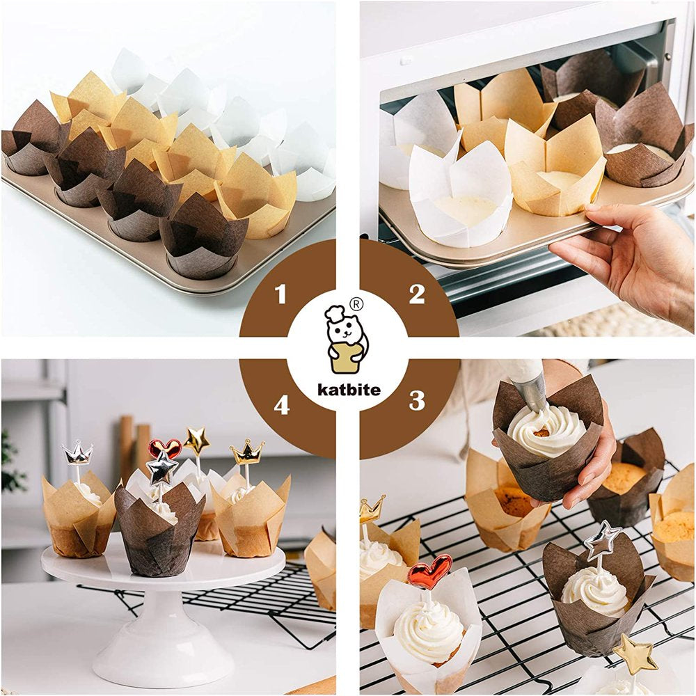 Katbite Tulip Cupcake Liners 200PCS, Muffin Baking Cupcake Liners Holders