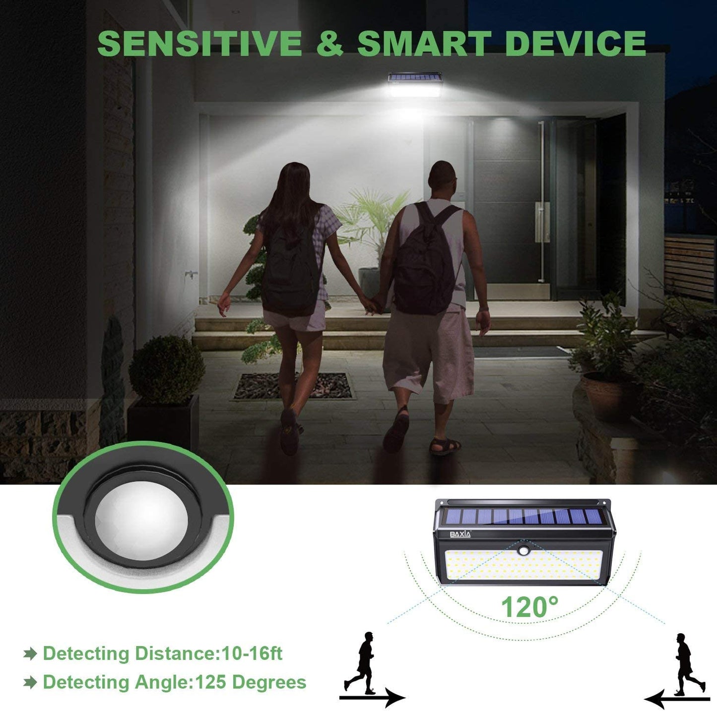 2 pack Solar Lights Outdoor Waterproof, 100 LED Solar Motion Sensor Lights with Wide Angle Super Bright Security Solar Wall Lights for Garden, Fence, Front Door, Yard