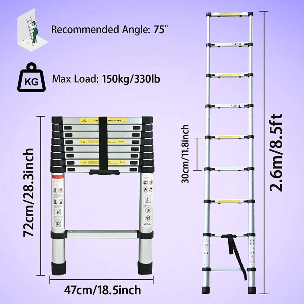 Aluminum Telescoping Ladder 8.5FT Extension Ladders for Home Collapsible Ladder