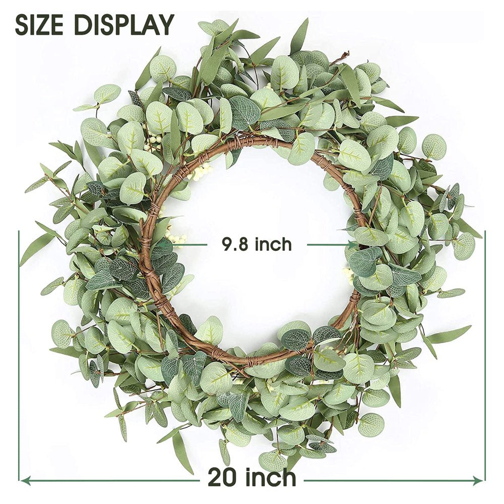 Artificial Eucalyptus Wreath for Front Door Decor Fall Wreath Green Leaf Wreath for Farmhouse Wall Decor Window Front Porch Decor Patio Garden Decor