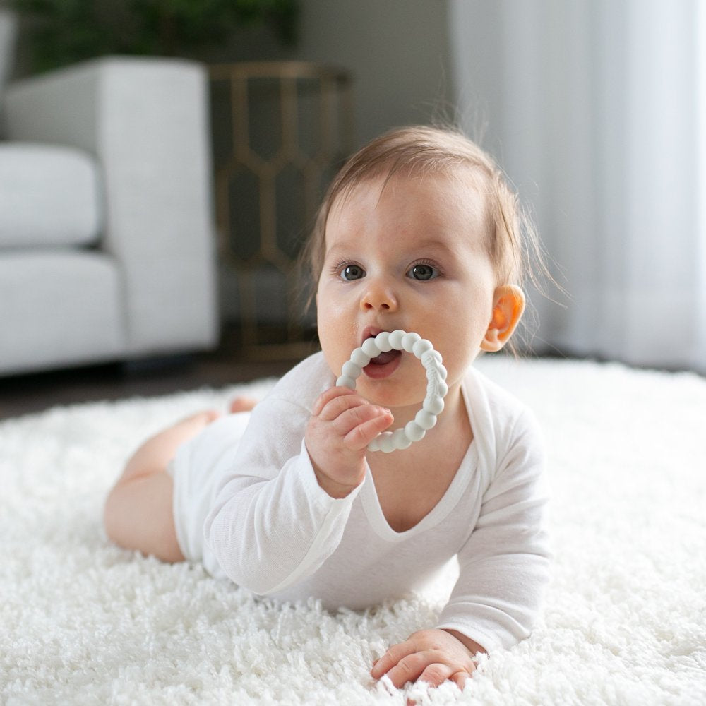 Dr. Brown’S Flexees Beaded Teether Rings, 100% Silicone, Soft & Easy to Hold, Encourages Self-Soothe, 3 Pack, Pink, White, Gray, BPA Free, 3M+