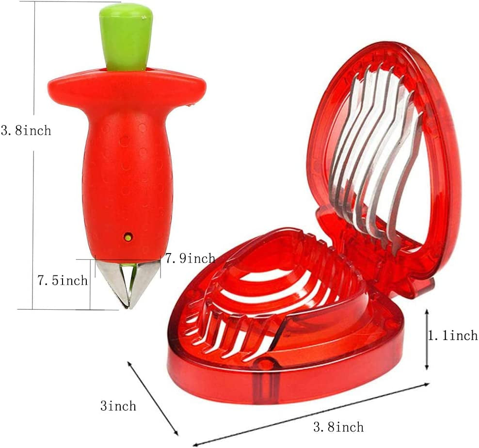 Strawberry Huller Stem Remover and Strawberry Slicer Set,Potatoes Pineapples Carrots Tomato Corer Slicer Cherry Pitter,Fruit Picker Stalks Tools,Stainless Steel Blade Kitchen Tools and Gadgets
